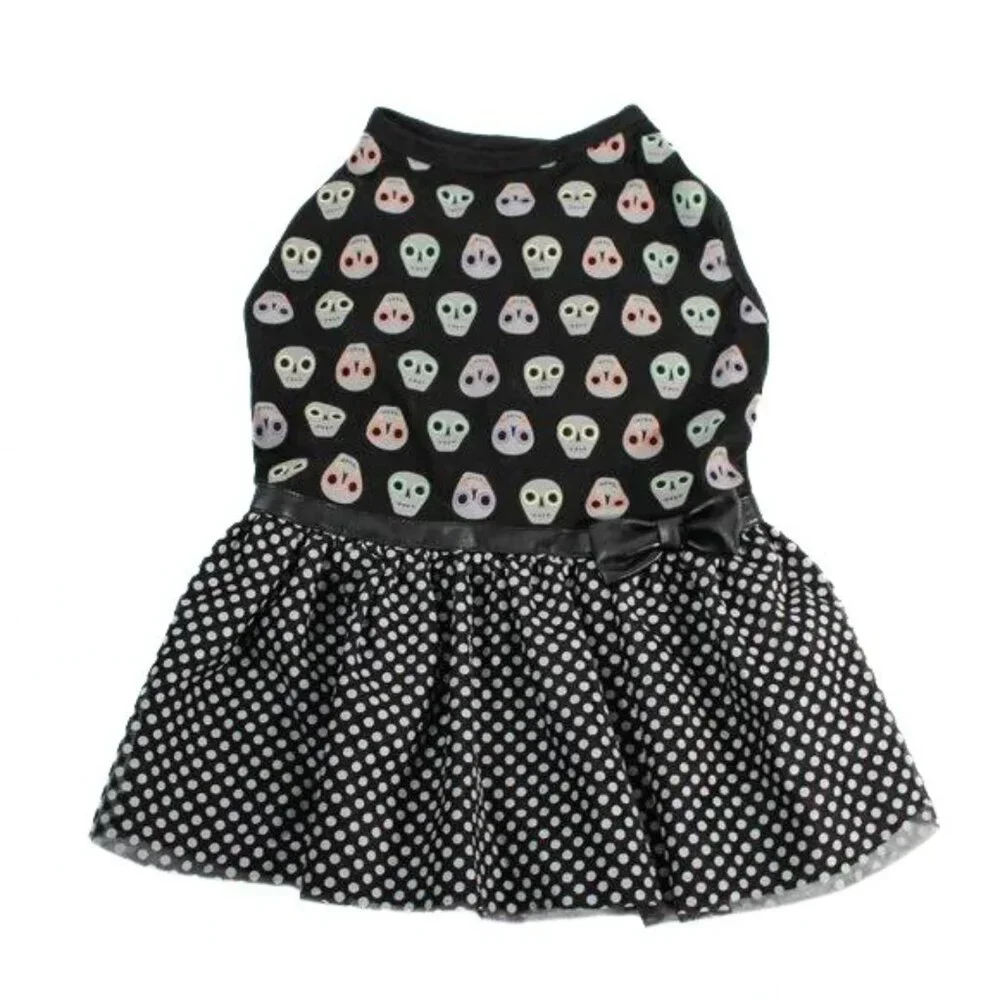Thrills and Chills Gothic Halloween Skull Dog Dress Costume NWT Size Med…